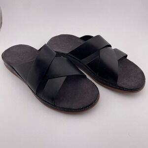 Chaco Black Leather Wayfarer Criss Cross Strap Slide‎ Sandals Womens US 8 EUR 39